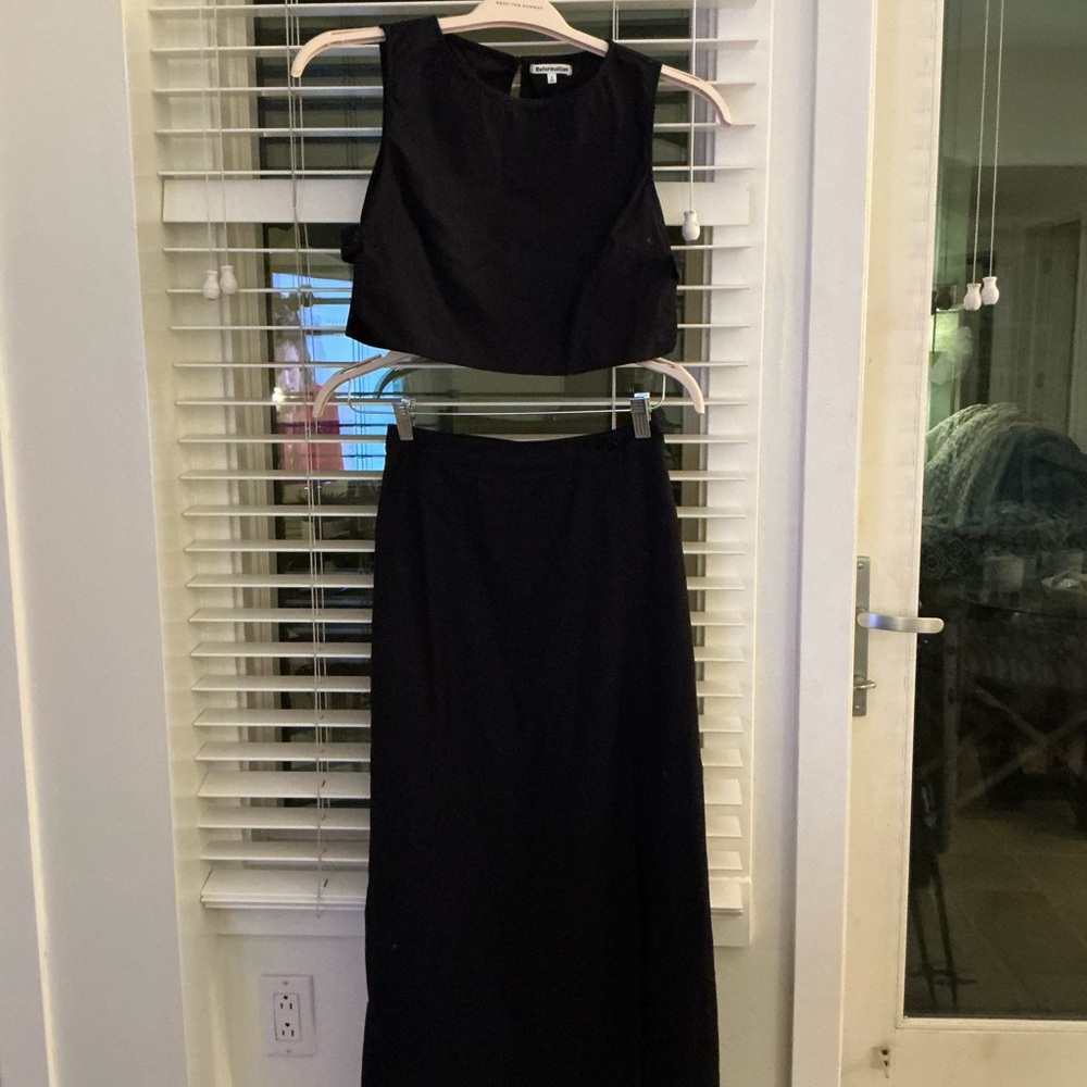Reformation Black Embellished Tiered Skirt